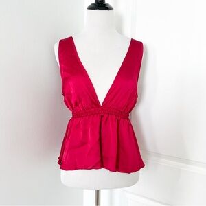 Bras N Things Satin Deep V Peplum Cami in Hot Pink - Size 8